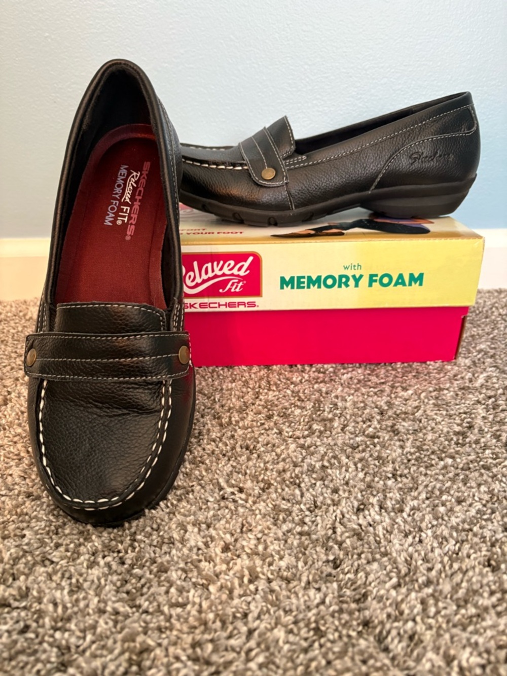 Skechers loafers, relaxed fit, 48986, Black, Women’s, like new in box.